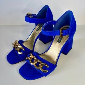 Nine West Blue Suede Heels with Gold Chain